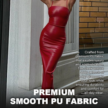 🔥2024 Summer Fashion Women's PU Leather Spaghetti Strap Dress