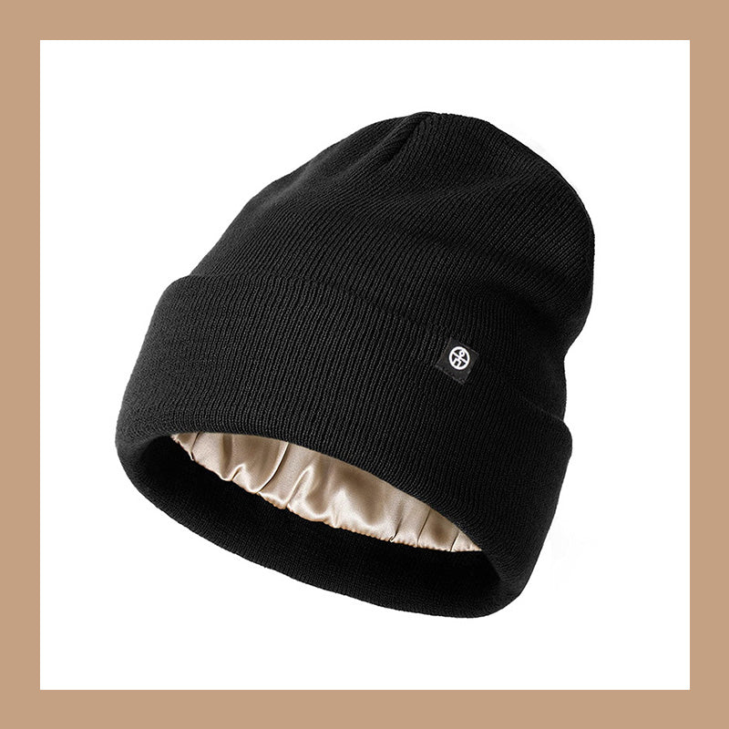 Satin Lined Winter Beanie Hats,Silk Lined Beanie Knit Soft Warm Cuffed Hat for Women Men