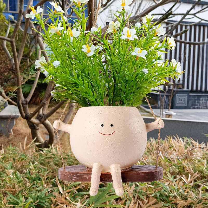 Succulent Flower Pot Cute Smiling Face Swing Flower Pot