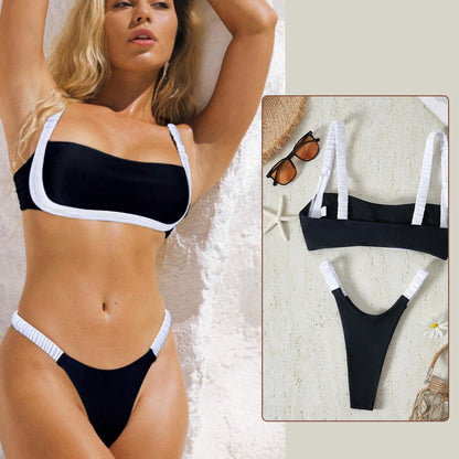 Contrast color bikini two-piece set