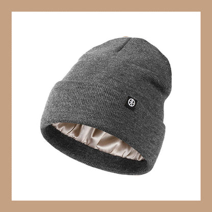 Satin Lined Winter Beanie Hats,Silk Lined Beanie Knit Soft Warm Cuffed Hat for Women Men