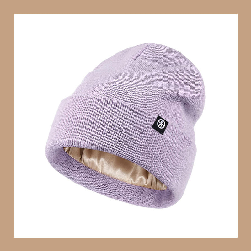 Satin Lined Winter Beanie Hats,Silk Lined Beanie Knit Soft Warm Cuffed Hat for Women Men