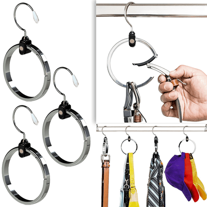 Wardrobe rotatable ring storage rack