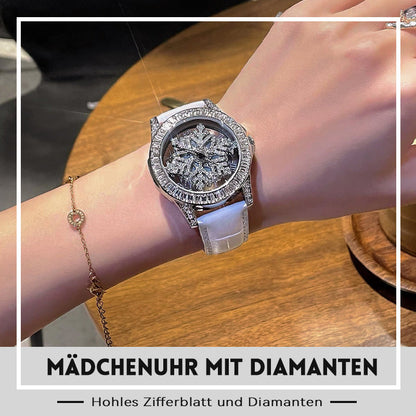 Damenuhr mit skelettiertem Zifferblatt und Diamanten