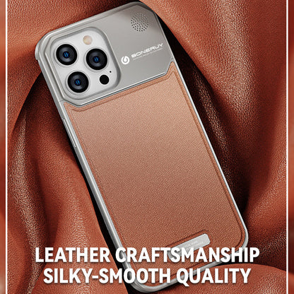 Aluminum Alloy Leather Texture Retractable Mobile Phone Case